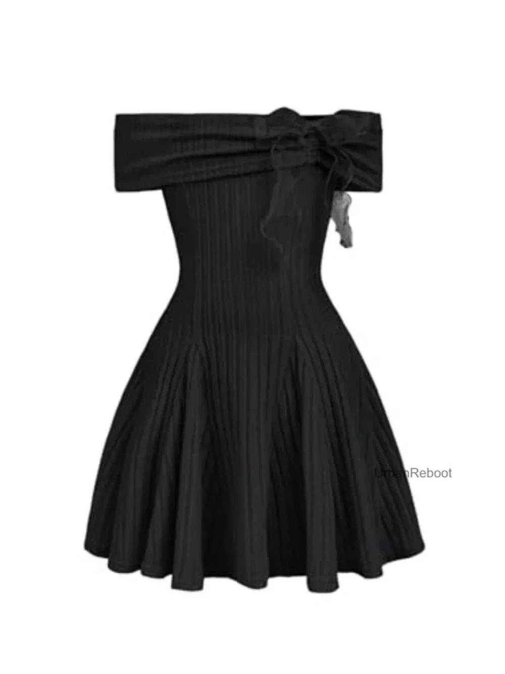 Girls Off Shoulder Ruffle Ribbed A-Line Short Dress